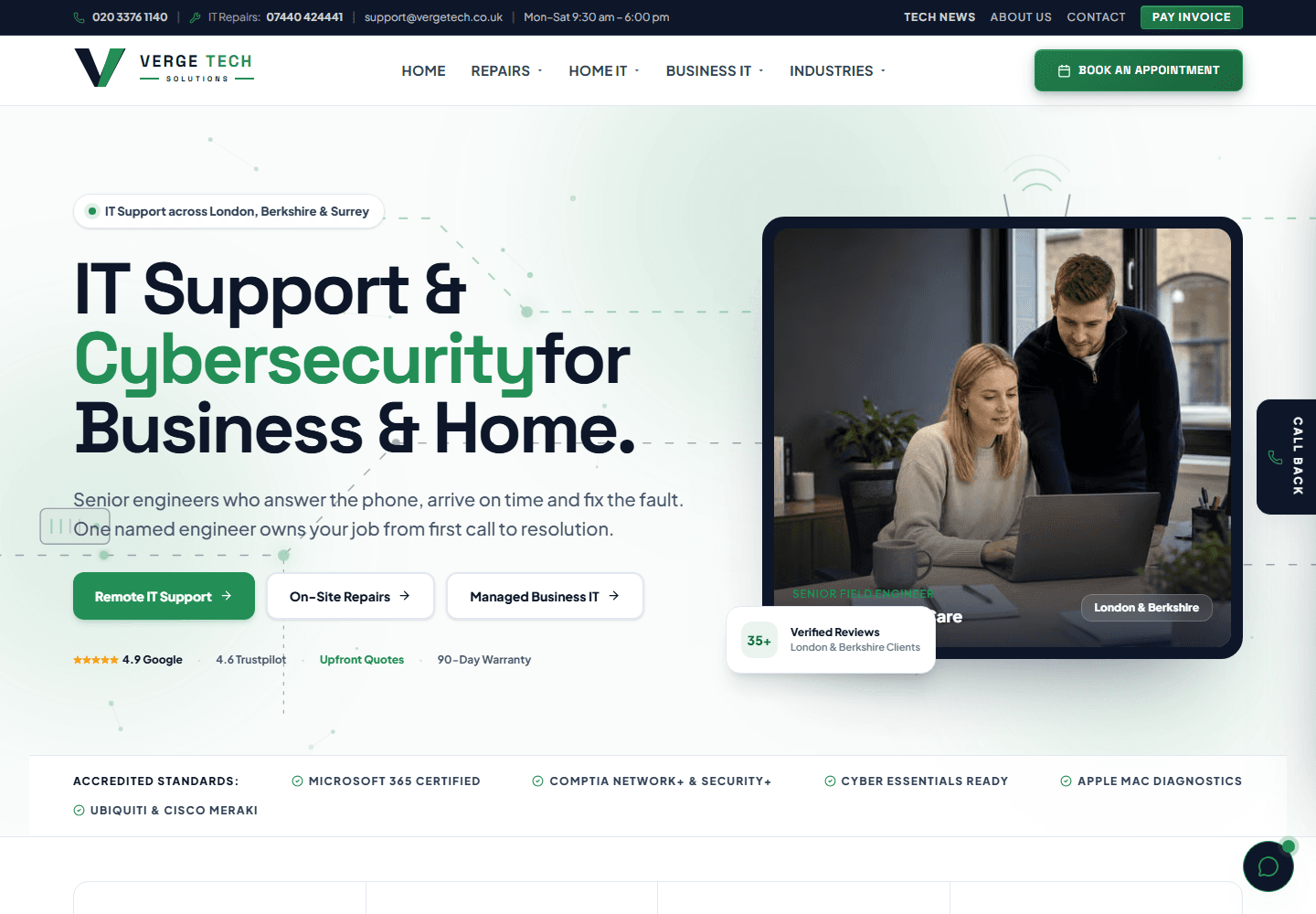 Verge Tech Solutions — IT Support London — project interface